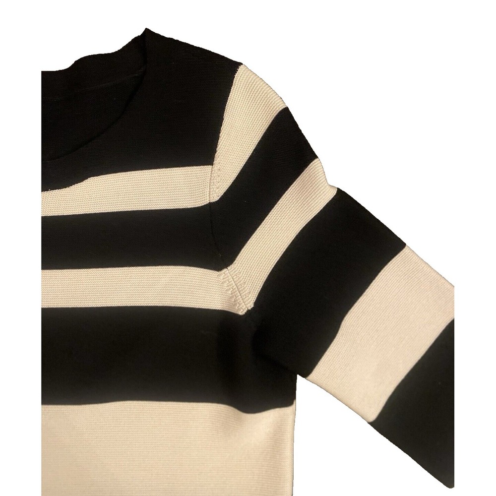 CLUB MONACO Womens Italian Yarn Striped Sweater Dress Black Cream Wool Small - Picture 5 of 8